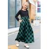 imageGORLYA Girls Short Sleeve Patchwork Floral Print Loose Casual Long Maxi Dress with Pockets for 412 Years KidsGreen Plaidlong Sleeve