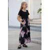 imageGORLYA Girls Short Sleeve Patchwork Floral Print Loose Casual Long Maxi Dress with Pockets for 412 Years KidsPink Flower