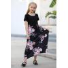 imageGORLYA Girls Short Sleeve Patchwork Floral Print Loose Casual Long Maxi Dress with Pockets for 412 Years KidsPink Flower