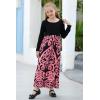 imageGORLYA Girls Short Sleeve Patchwork Floral Print Loose Casual Long Maxi Dress with Pockets for 412 Years KidsPink Print  Long Sleeve