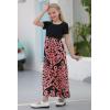 imageGORLYA Girls Short Sleeve Patchwork Floral Print Loose Casual Long Maxi Dress with Pockets for 412 Years KidsPink Print