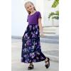imageGORLYA Girls Short Sleeve Patchwork Floral Print Loose Casual Long Maxi Dress with Pockets for 412 Years KidsPurple Print