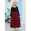 imageGORLYA Girls Short Sleeve Patchwork Floral Print Loose Casual Long Maxi Dress with Pockets for 412 Years KidsRed Plaidlong Sleeve
