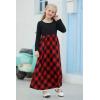 imageGORLYA Girls Short Sleeve Patchwork Floral Print Loose Casual Long Maxi Dress with Pockets for 412 Years KidsRed Plaidlong Sleeve