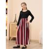 imageGORLYA Girls Short Sleeve Patchwork Floral Print Loose Casual Long Maxi Dress with Pockets for 412 Years KidsRed Stripe  Long Sleeve