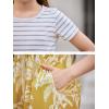 imageGORLYA Girls Short Sleeve Patchwork Floral Print Loose Casual Long Maxi Dress with Pockets for 412 Years KidsStripeyellow Leaf