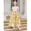 imageGORLYA Girls Short Sleeve Patchwork Floral Print Loose Casual Long Maxi Dress with Pockets for 412 Years KidsStripeyellow Leaf