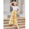 imageGORLYA Girls Short Sleeve Patchwork Floral Print Loose Casual Long Maxi Dress with Pockets for 412 Years KidsStripeyellow Leaf