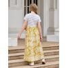 imageGORLYA Girls Short Sleeve Patchwork Floral Print Loose Casual Long Maxi Dress with Pockets for 412 Years KidsStripeyellow Leaf