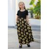 imageGORLYA Girls Short Sleeve Patchwork Floral Print Loose Casual Long Maxi Dress with Pockets for 412 Years KidsYellow Flower