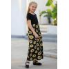 imageGORLYA Girls Short Sleeve Patchwork Floral Print Loose Casual Long Maxi Dress with Pockets for 412 Years KidsYellow Flower