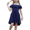 imageGORLYA Girls Cold Shoulder Flounce Trim Elegant Casual Formal Dress with Pockets for 414T KidsNavy