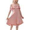 imageGORLYA Girls Cold Shoulder Flounce Trim Elegant Casual Formal Dress with Pockets for 414T KidsPink