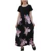 imageGORLYA Girls Short Sleeve Patchwork Floral Print Loose Casual Long Maxi Dress with Pockets for 412 Years KidsPink Flower