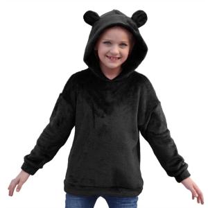 imageGORLYA Girls Long Sleeve Casual Cute Teddy Bear Hooded Sweatshirt Plush Pullover Tops for 414TBlack