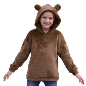 imageGORLYA Girls Long Sleeve Casual Cute Teddy Bear Hooded Sweatshirt Plush Pullover Tops for 414TBrown