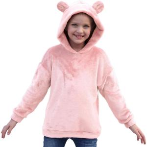 imageGORLYA Girls Long Sleeve Casual Cute Teddy Bear Hooded Sweatshirt Plush Pullover Tops for 414TPink