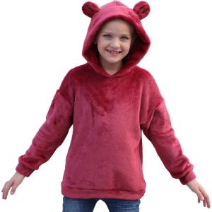 imageGORLYA Girls Long Sleeve Casual Cute Teddy Bear Hooded Sweatshirt Plush Pullover Tops for 414TWine Red