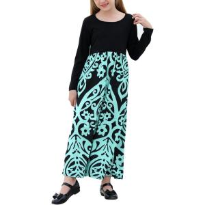 imageGORLYA Girls Short Sleeve Patchwork Floral Print Loose Casual Long Maxi Dress with Pockets for 412 Years KidsBlue Print  Long Sleeve