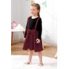imageGORLYA Toddler Girls Long Sleeve Cute Bow Sweater Patchwork Corduroy Suspender Dress for 28TWine Red