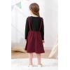 imageGORLYA Toddler Girls Long Sleeve Cute Bow Sweater Patchwork Corduroy Suspender Dress for 28TWine Red