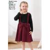 imageGORLYA Toddler Girls Long Sleeve Cute Bow Sweater Patchwork Corduroy Suspender Dress for 28TWine Red