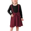 imageGORLYA Toddler Girls Long Sleeve Cute Bow Sweater Patchwork Corduroy Suspender Dress for 28TWine Red