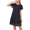imageGORLYA Girls Shiny Mesh Ruffle Sleeve Simple Chic Casual Baby Doll Straight Swing Tulle Dress 414YNavy