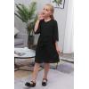 imageGORLYA Girls Bell Sleeve Front Bow Tie Casual Elegant Fit and Flare Chiffon Pleated Dress for 414T KidsBlack Color