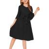 imageGORLYA Girls Bell Sleeve Front Bow Tie Casual Elegant Fit and Flare Chiffon Pleated Dress for 414T KidsBlack Color