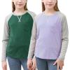 imageGORLYA 2 Pack Girls Contrast Raglan Sleeve TShirt Casual Simple Basic Tee Tops with Pocket for 816YGreenmauve Long Sleeve