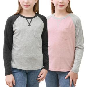 imageGORLYA 2 Pack Girls Contrast Raglan Sleeve TShirt Casual Simple Basic Tee Tops with Pocket for 816YGraypink Long Sleeve