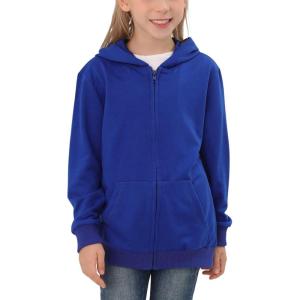 imageGORLYA Girls Hoodie Sweatshirt Solid Full Zip Jacket Casual Classic Tops for 414TBlue
