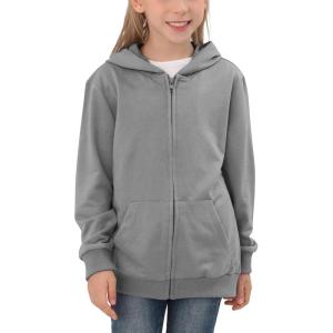 imageGORLYA Girls Hoodie Sweatshirt Solid Full Zip Jacket Casual Classic Tops for 414TGray