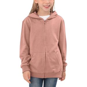 imageGORLYA Girls Hoodie Sweatshirt Solid Full Zip Jacket Casual Classic Tops for 414TPink