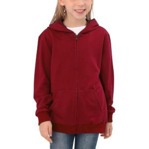 imageGORLYA Girls Hoodie Sweatshirt Solid Full Zip Jacket Casual Classic Tops for 414TWine Red